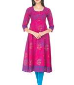 Pink Cotton Screen Prints Long Anarkali kurti