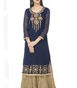 Navy Blue Georgette Dori Embroidery Long Straight kurti