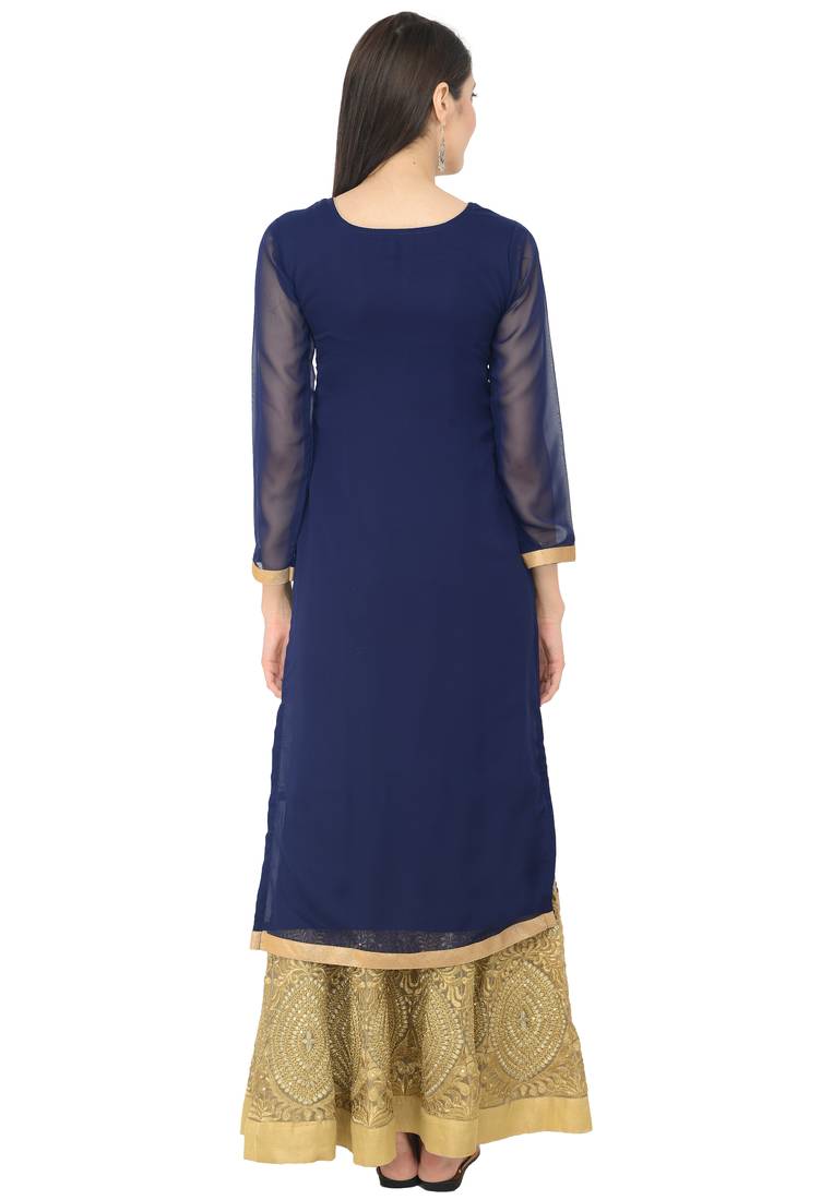 Navy Blue Georgette Dori Embroidery Long Straight kurti
