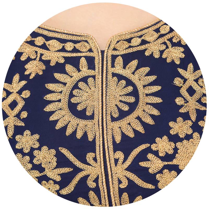 Navy Blue Georgette Dori Embroidery Long Straight kurti