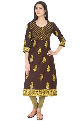 Brown Cotton Block Prints Long Anarkali kurti 1
