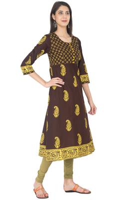 Brown Cotton Block Prints Long Anarkali kurti 2