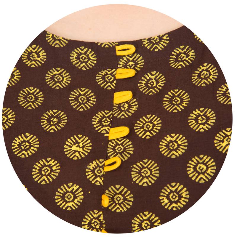 Brown Cotton Block Prints Long Anarkali kurti