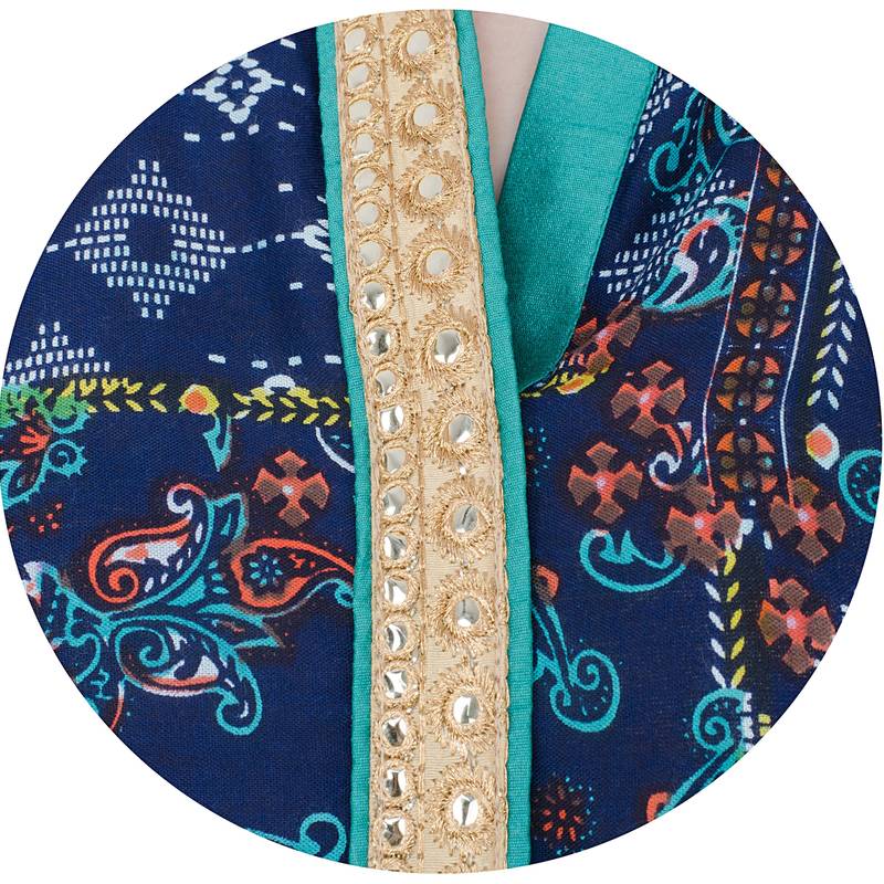 Navy Blue Rayon Digital Prints  Long Straight  Kurti