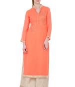 Orange Georgette With Chandala Work Long Straight Kurti
