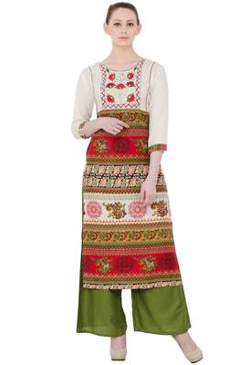 Multicolor Rayon Aari Embroidery  Long Straight Kurti 1