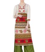 Multicolor Rayon Aari Embroidery  Long Straight Kurti