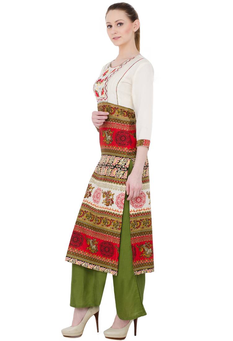 Multicolor Rayon Aari Embroidery  Long Straight Kurti
