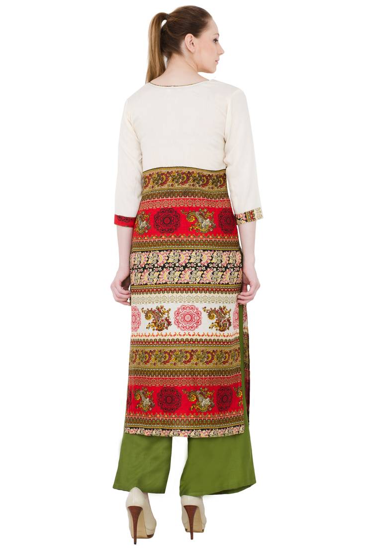 Multicolor Rayon Aari Embroidery  Long Straight Kurti