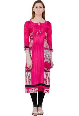 Pink Rayon Digital prints Long Anarkali Kurti 1