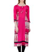 Pink Rayon Digital prints Long Anarkali Kurti