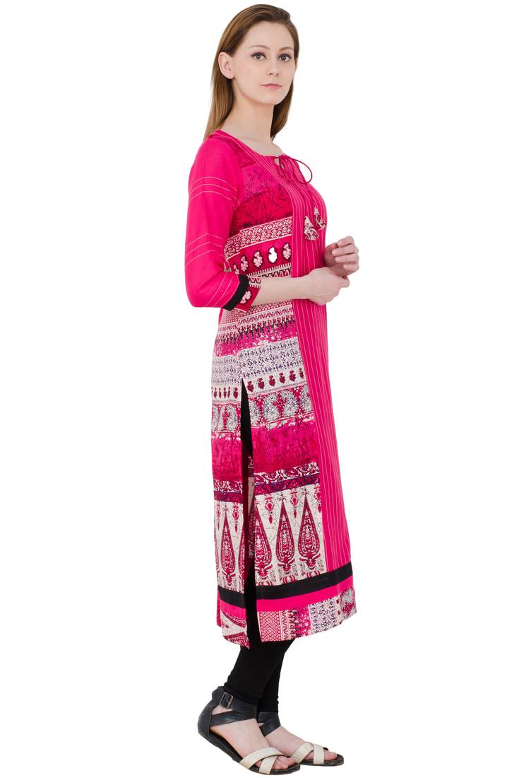 Pink Rayon Digital prints Long Anarkali Kurti