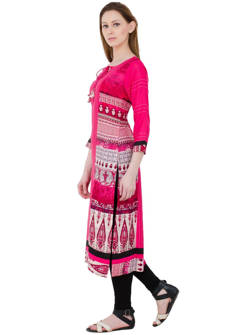 Pink Rayon Digital prints Long Anarkali Kurti
