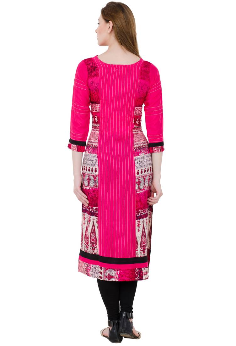 Pink Rayon Digital prints Long Anarkali Kurti
