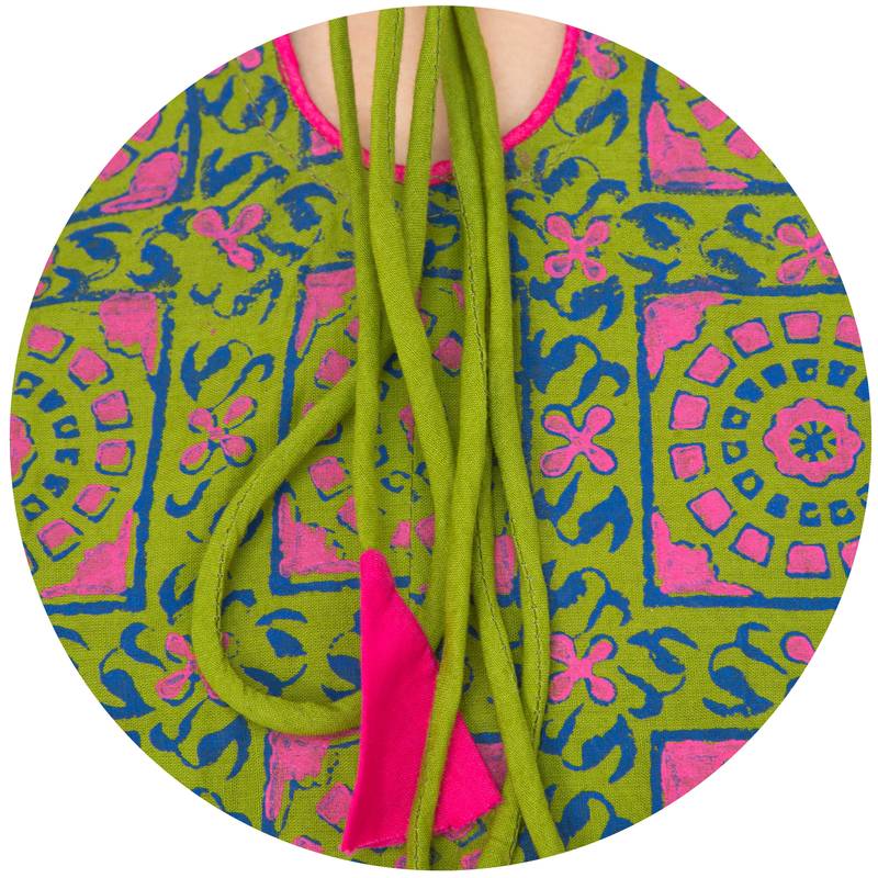 Mehendi Green Cotton Block Prints Long Anarkali kurti