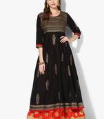 Black Cotton Block Prints Long Anarkali kurti