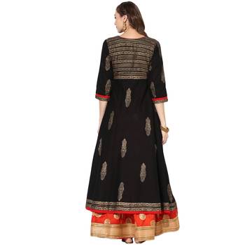 Black Cotton Block Prints Long Anarkali kurti 4