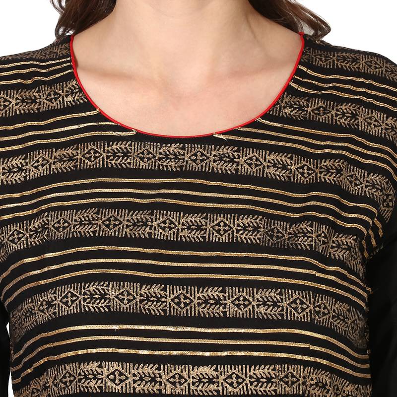 Black Cotton Block Prints Long Anarkali kurti