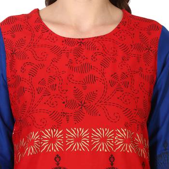 Red Cotton Block Prints Long Straight kurti 5
