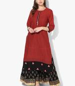 Maroon Cotton Block Prints Long Straight kurti