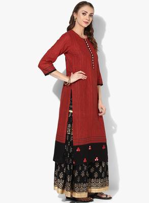 Maroon Cotton Block Prints Long Straight kurti 2