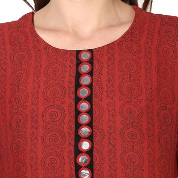 Maroon Cotton Block Prints Long Straight kurti 5