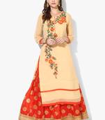 Beige Georgette Dori Embroidery Long Straight kurti