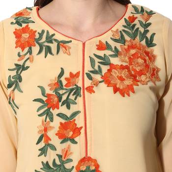 Beige Georgette Dori Embroidery Long Straight kurti 5
