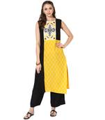 Multicolor Cotton Block Prints Long Straight kurti