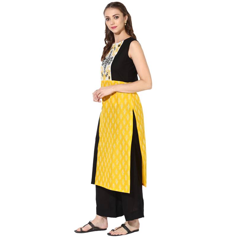 Multicolor Cotton Block Prints Long Straight kurti