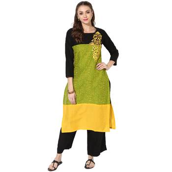 Multicolor Cotton Block Prints Long Straight kurti 1