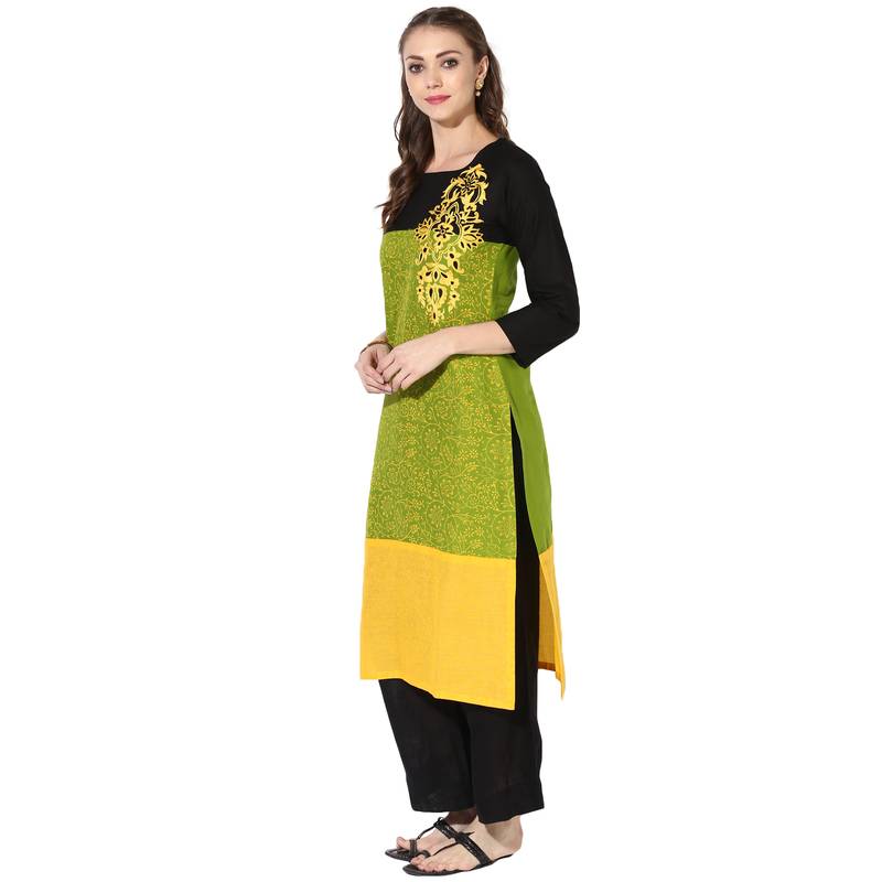 Multicolor Cotton Block Prints Long Straight kurti