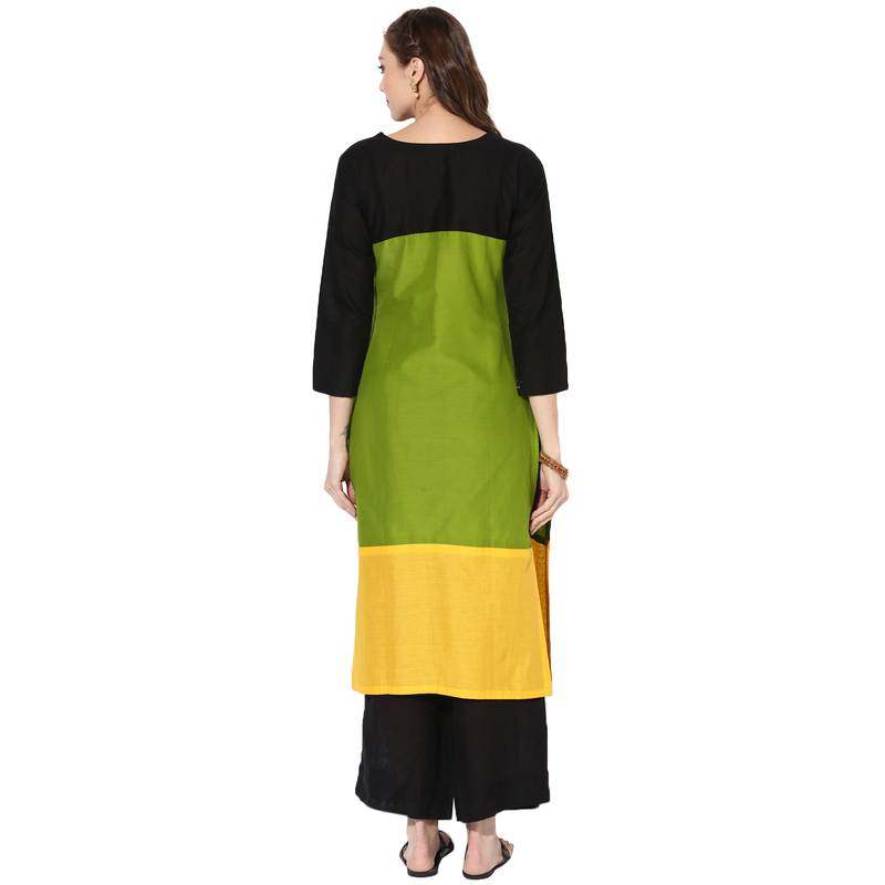 Multicolor Cotton Block Prints Long Straight kurti