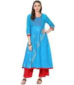 Blue Cotton Block Prints Long Anarkali kurti