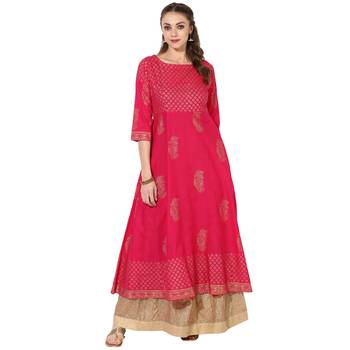 Red Cotton Block Prints Long Anarkali kurti 1