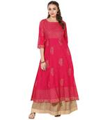 Red Cotton Block Prints Long Anarkali kurti