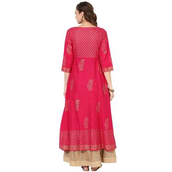 Red Cotton Block Prints Long Anarkali kurti 4