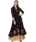Black Cotton Block Prints Long Anarkali kurti