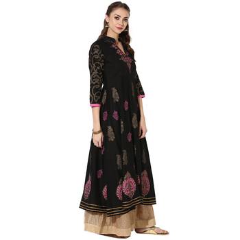 Black Cotton Block Prints Long Anarkali kurti 2