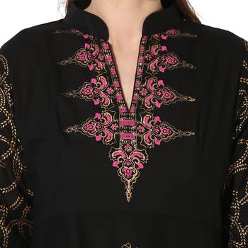 Black Cotton Block Prints Long Anarkali kurti 5