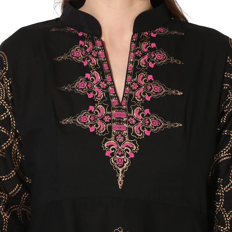 Black Cotton Block Prints Long Anarkali kurti