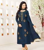 Navy-blue embroidered cotton salwar