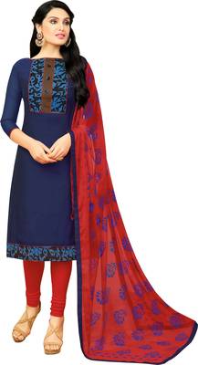 Blue & Red Chanderi Cotton Printed Women's Salwar Suit 2