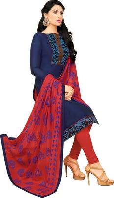 Blue & Red Chanderi Cotton Printed Women's Salwar Suit 3