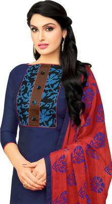 Blue & Red Chanderi Cotton Printed Women's Salwar Suit 4