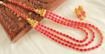 Awesome Multilayer Matte Finish Ruby Lakshmi Mugappu Haar Set 1