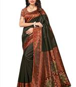 Black printed tussar silk saree with blouse