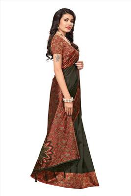 Black printed tussar silk saree with blouse 3