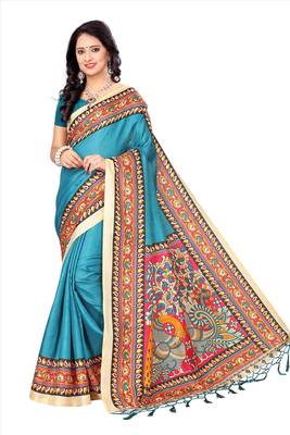Multicolor printed pure khadi saree with blouse 1