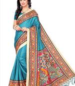 Multicolor printed pure khadi saree with blouse